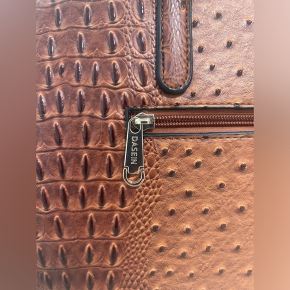 Dasein Handbag Purse Faux Leather Ostrich Brown Matching Wallet - Picture 9 of 11